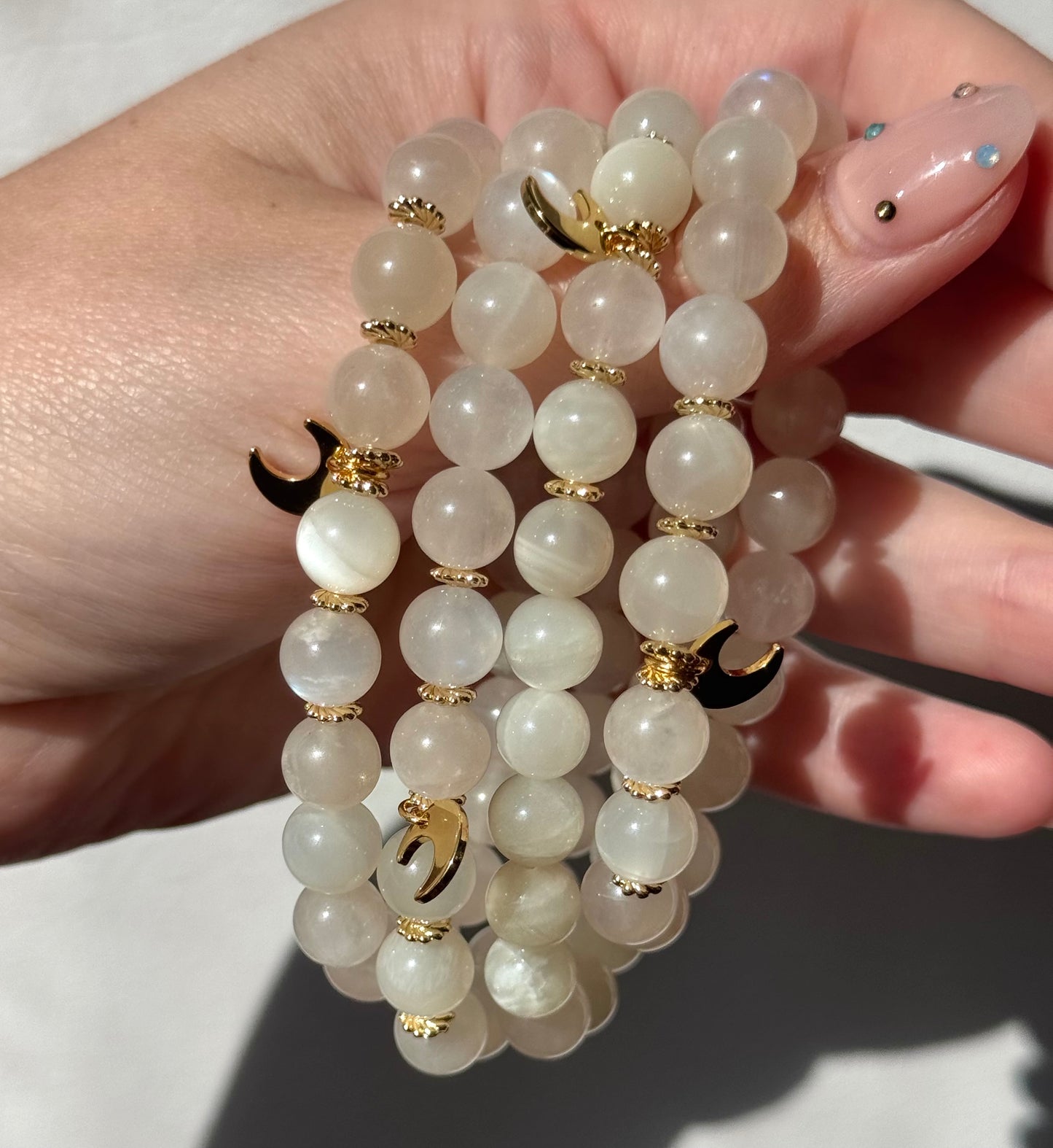 Beautiful Moonstone Bracelet with 18kt Gold Plated Accent Beads