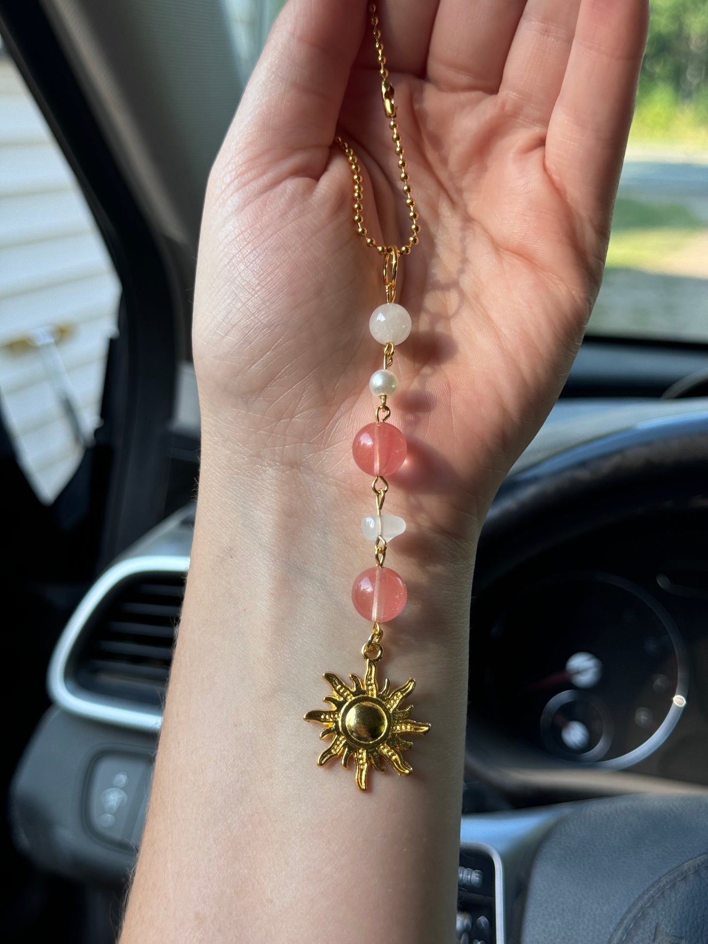 Pink Aventurine Rearview Mirror Charm