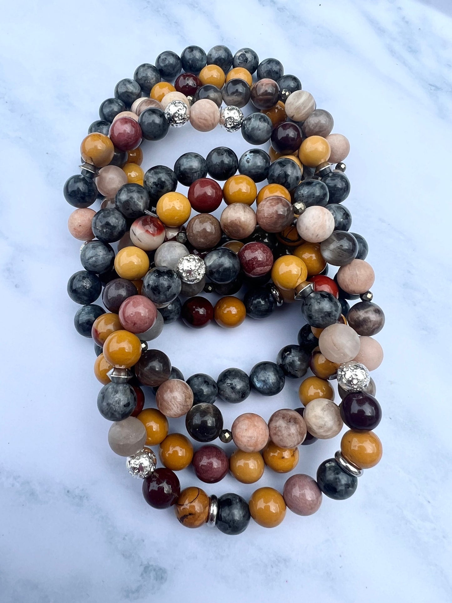 Chocolate Moonstone & Sunstone Bracelet Handmade Gemstone Jewelry Crystal Healing Bracelet for Her Gift box Accessory Meditation Gift
