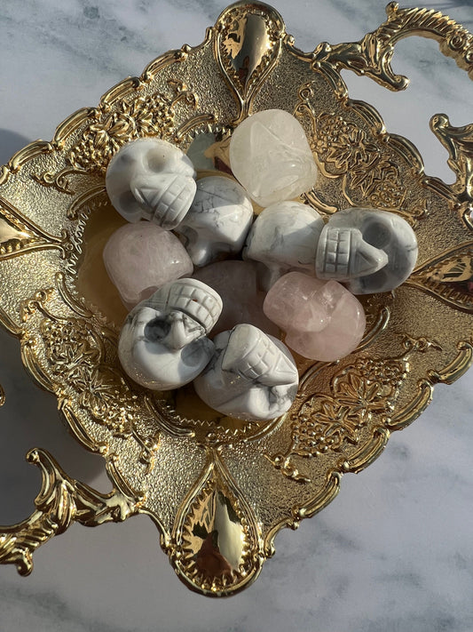 Mini Skulls in Howlite Clear Quartz and Rose Quartz Skull Carving Gemstones Witchy Home Decor for Altar