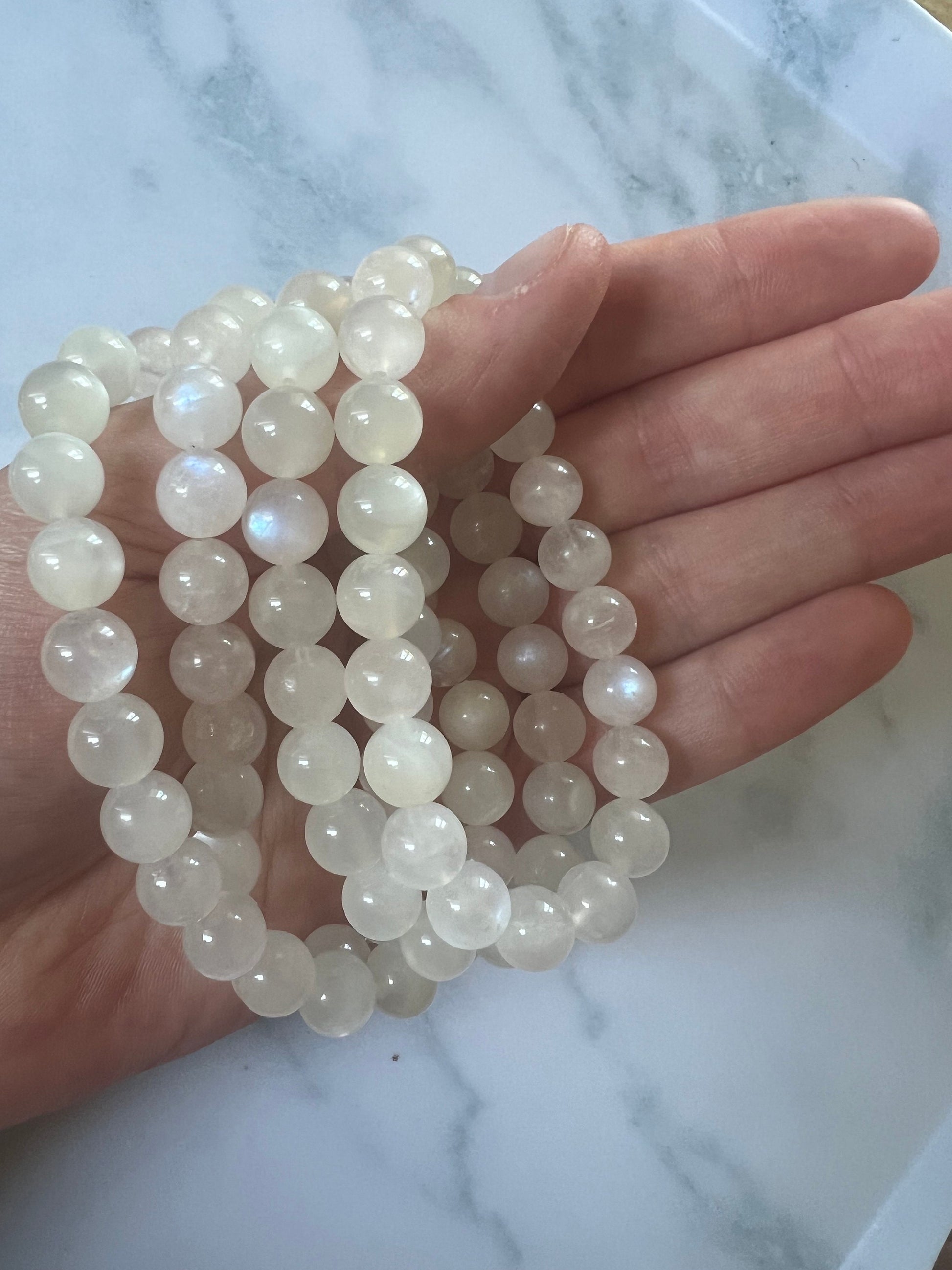 Moonstone Bracelet 8mm Goddess Energy Femininity Fertility Gift for mom Gemstone Bracelet Genuine Moonstone with Blue Flash