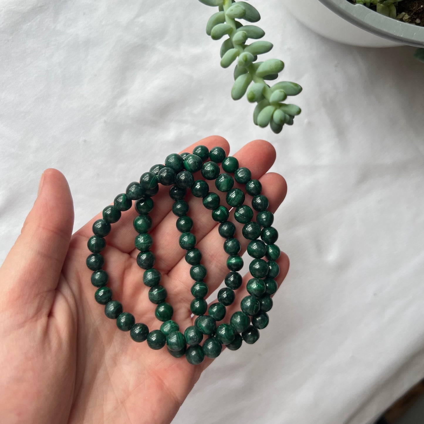 Gorgeous Malachite Bracelets 6mm Handmade Gemstone Bracelet Deep Green Malachite