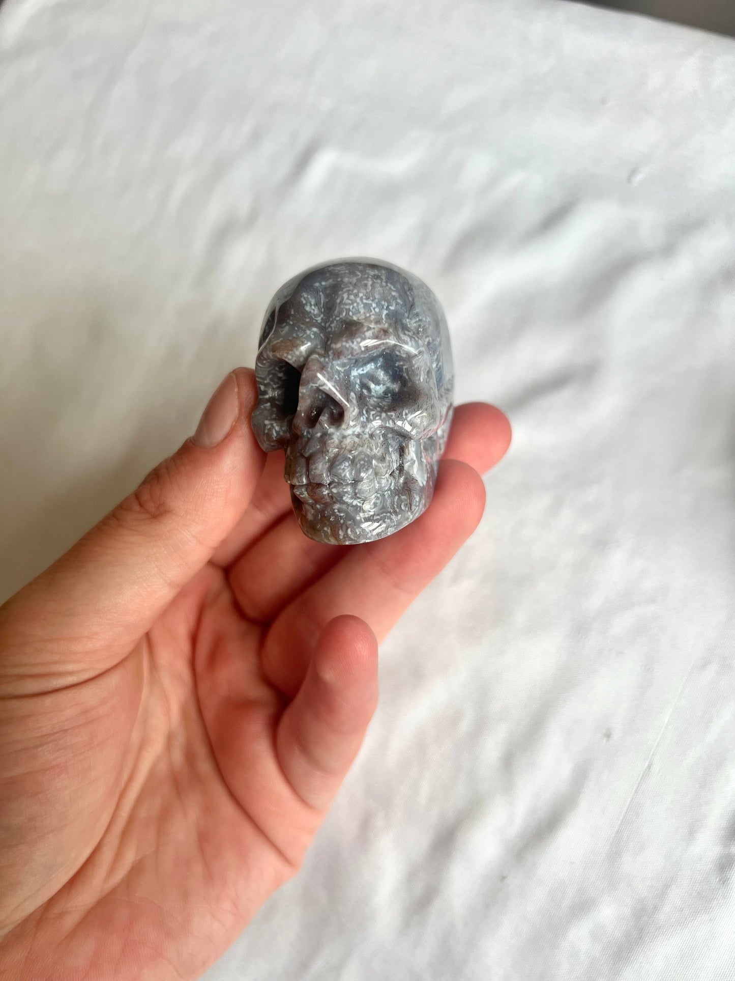 Lepidolite Skull carving