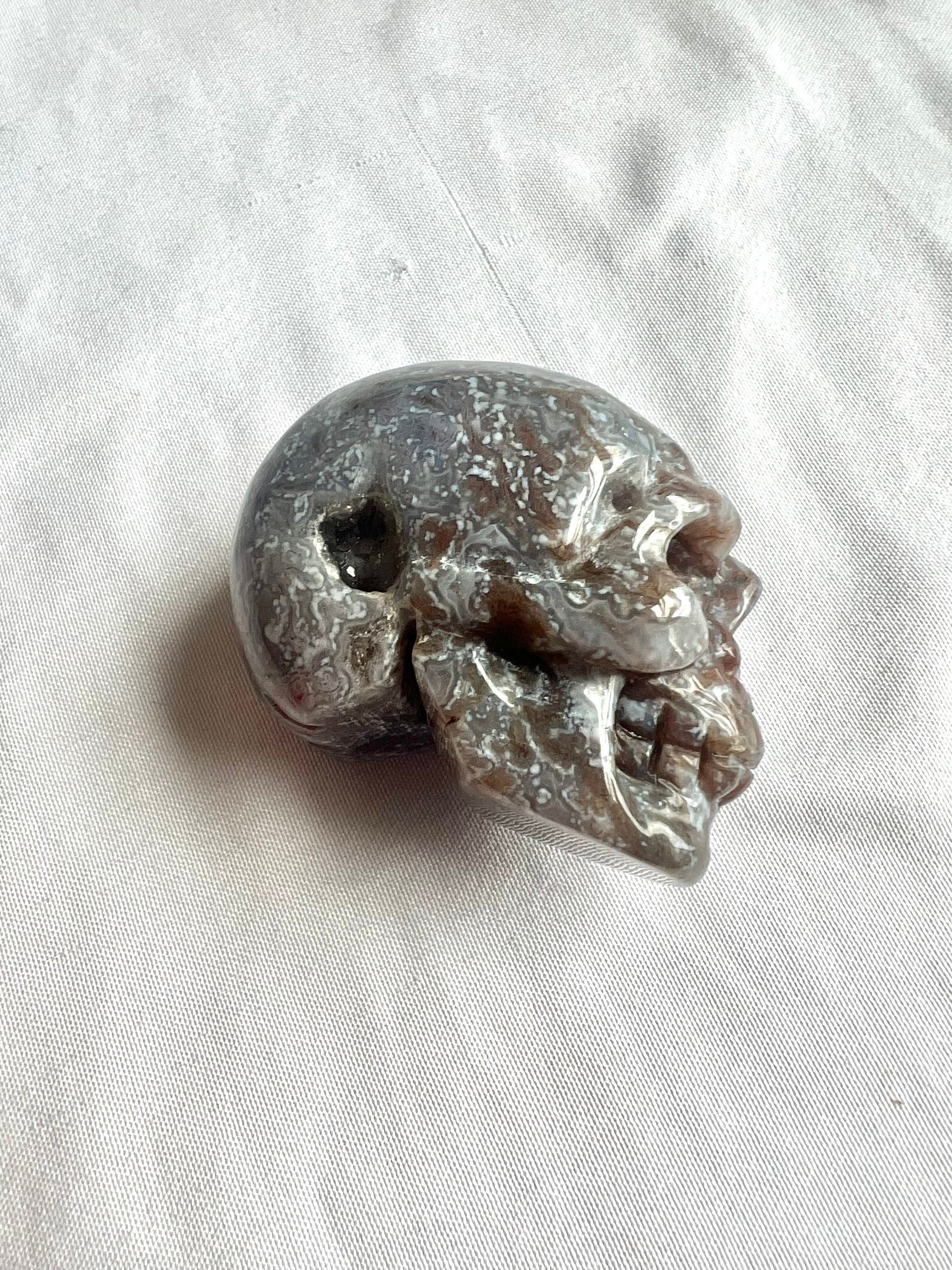 Lepidolite Skull carving