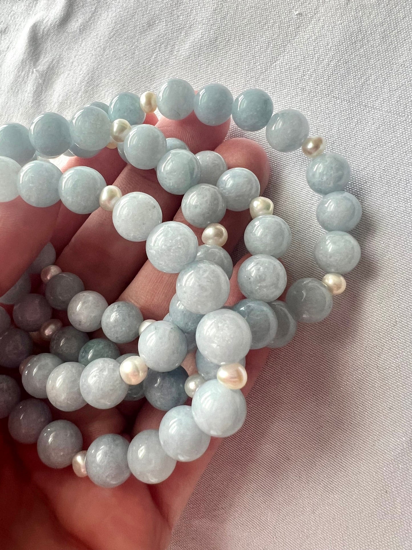 Aquamarine Bracelet with Freshwater Pearls 8mm Handmade Gemstone Bracelet