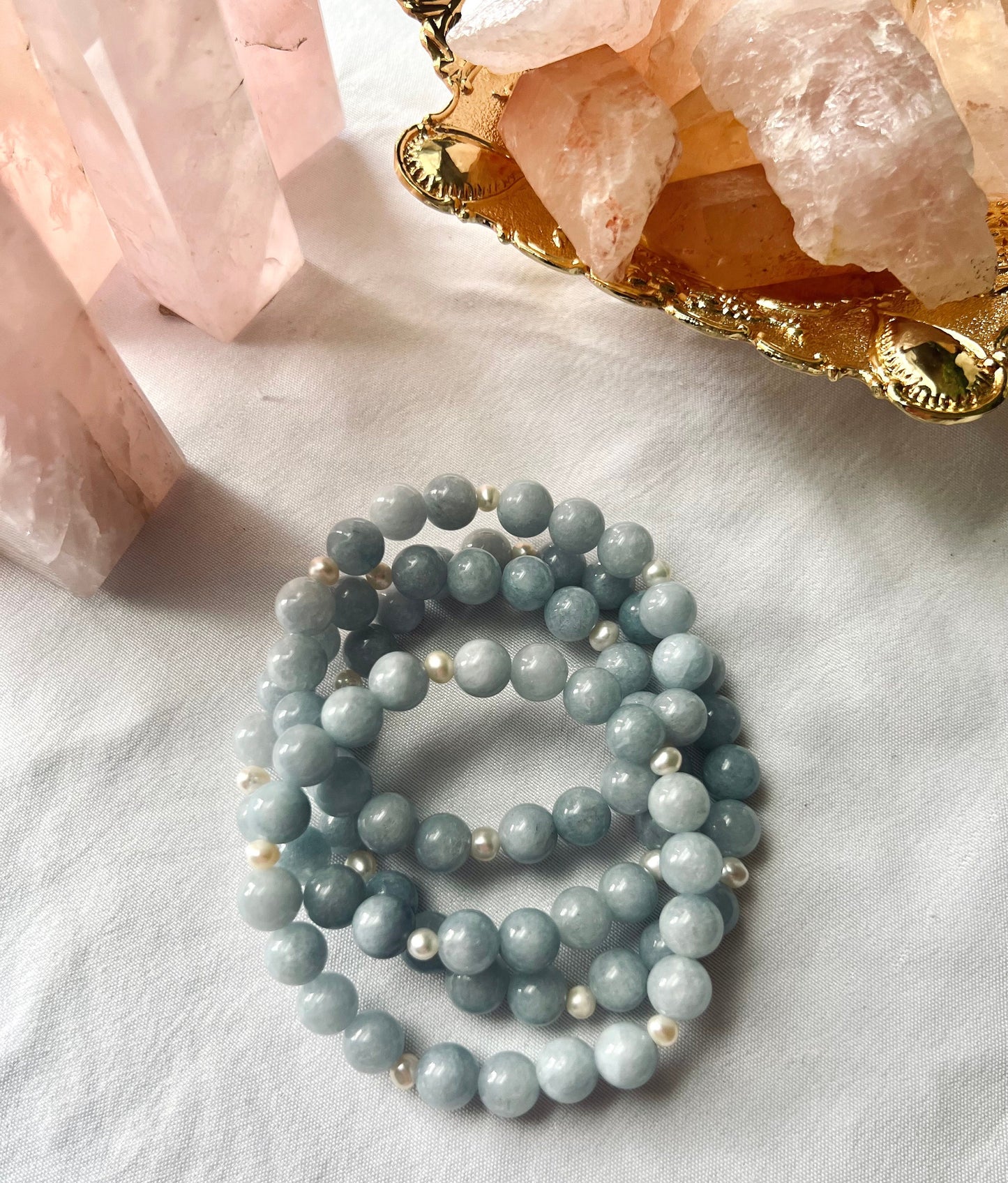 Aquamarine Bracelet with Freshwater Pearls 8mm Handmade Gemstone Bracelet