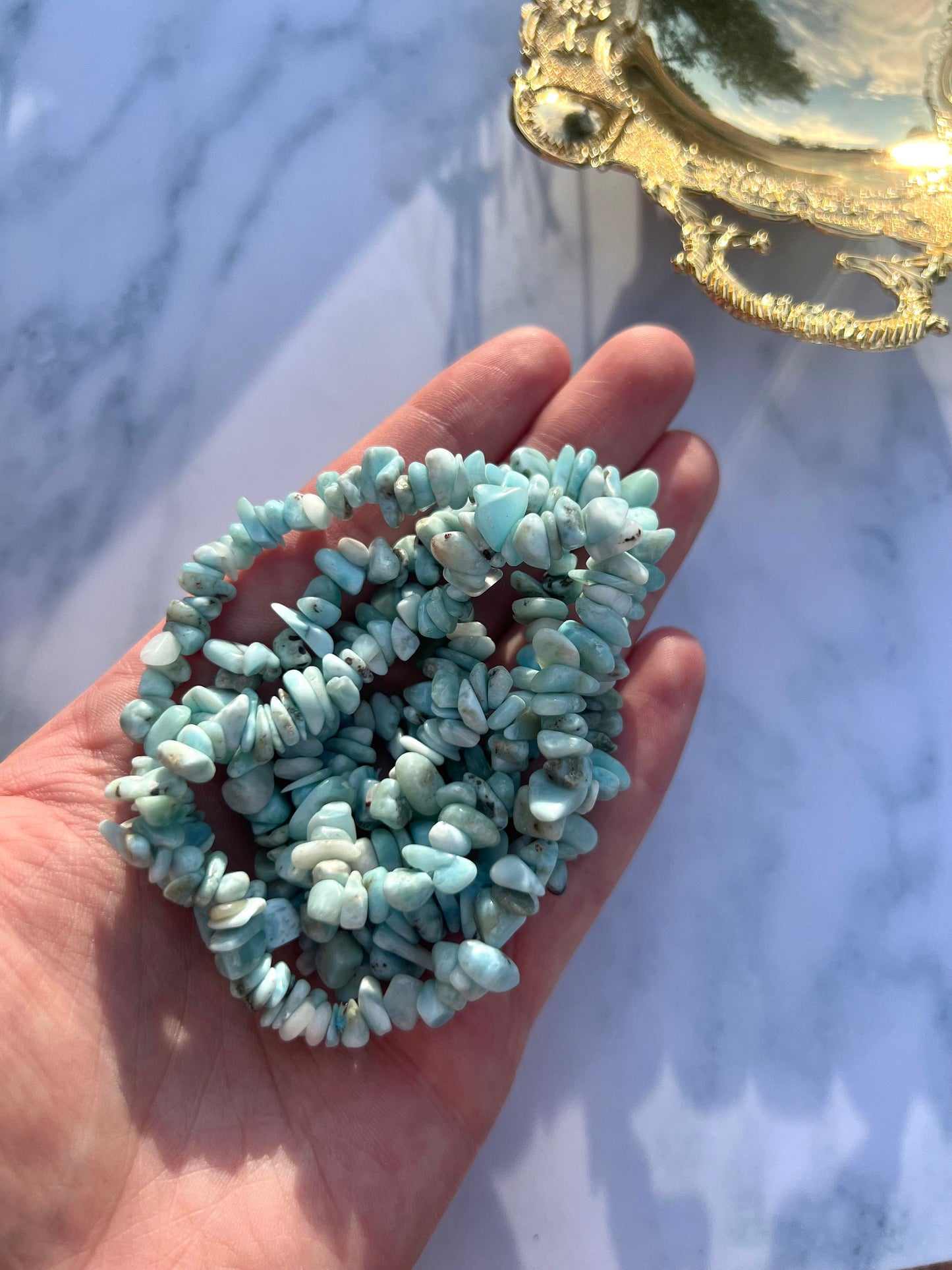 Genuine Larimar Chips Bracelet All Natural Larimar