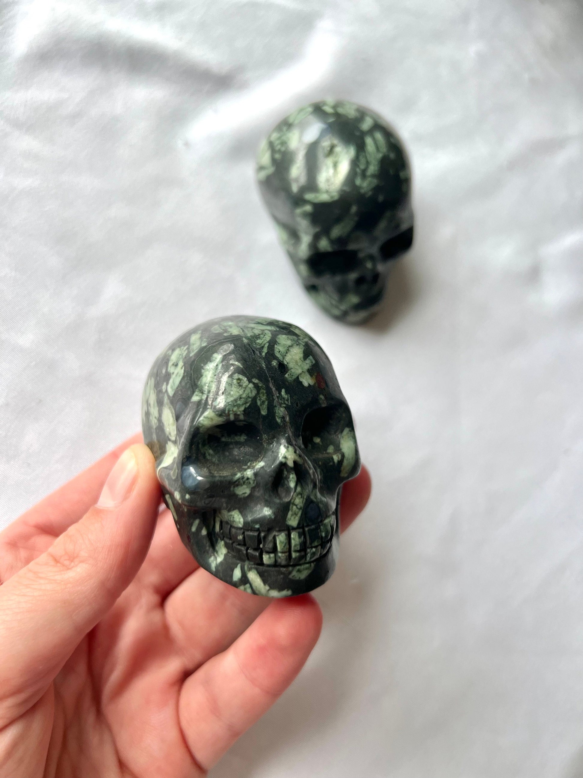 Gorgeous Flower Stone Skull Carvings | Chrysanthemum Stone Skulls