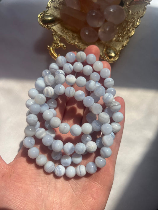 Blue Lace Agate 9mm Bracelets Banded Blue Lace Healing Bracelets