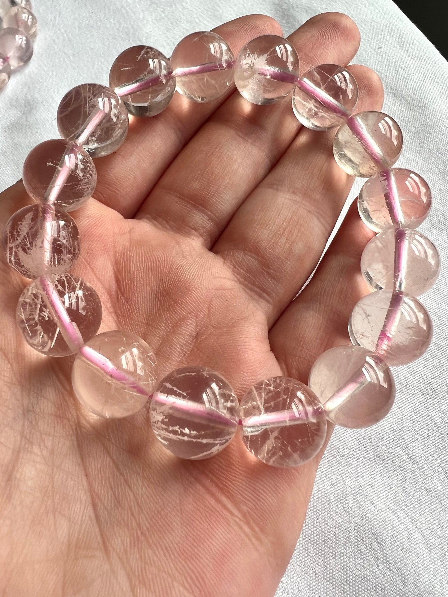 White Snow Garden Rose Quartz Bracelets AAA Quality 11mm, 12mm & 13mm beads
