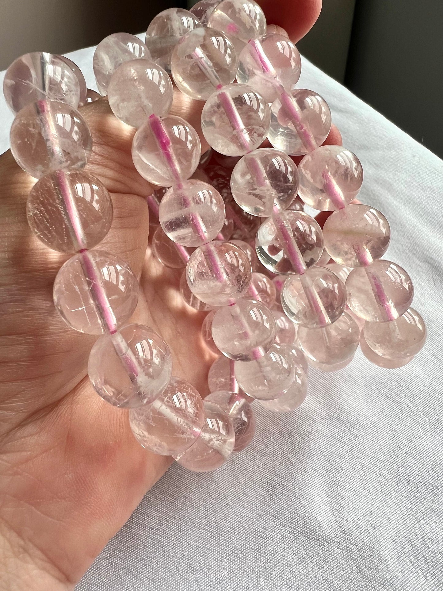 White Snow Garden Rose Quartz Bracelets AAA Quality 11mm, 12mm & 13mm beads