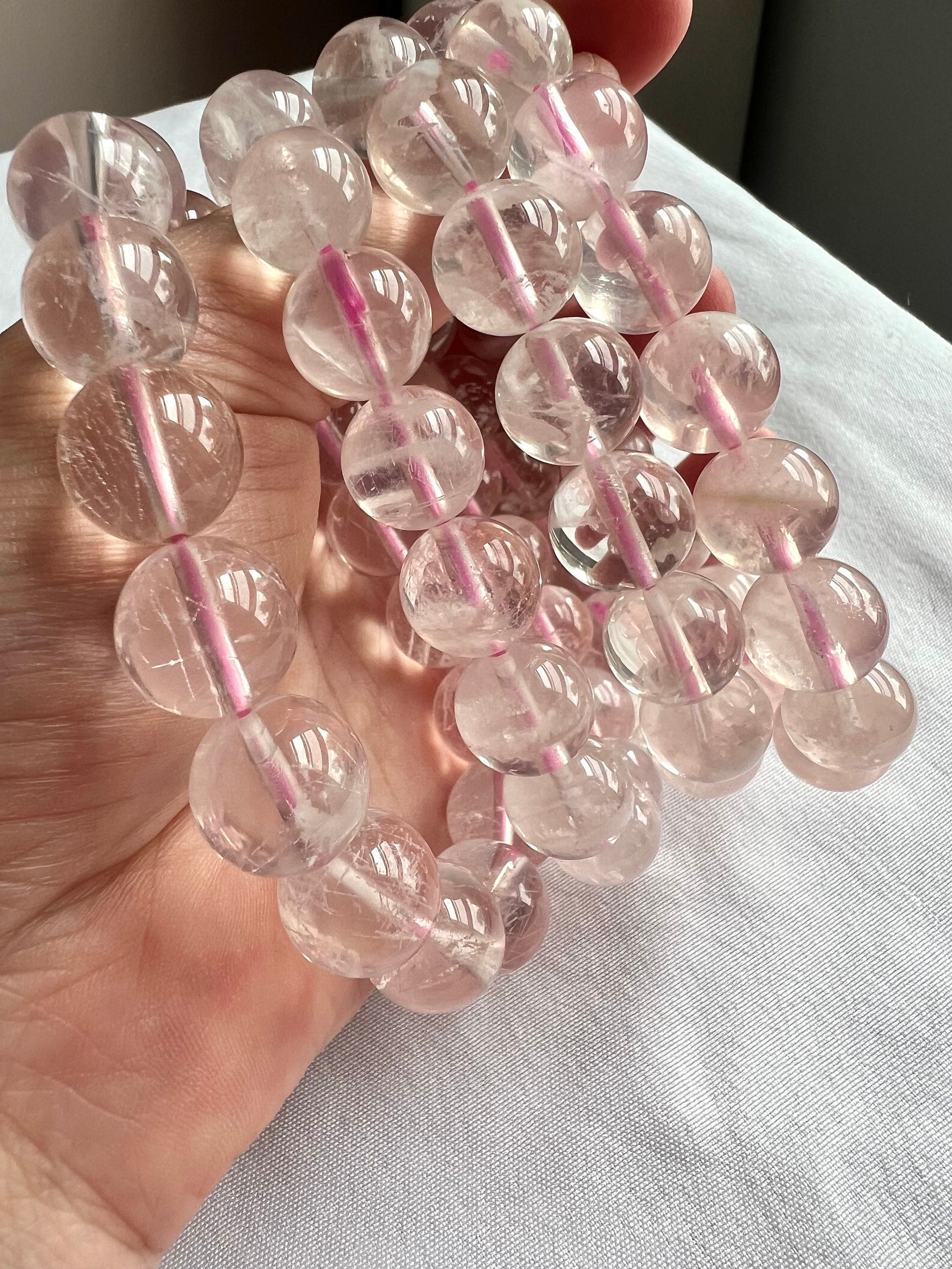 White Snow Garden Rose Quartz Bracelets AAA Quality 11mm, 12mm & 13mm beads