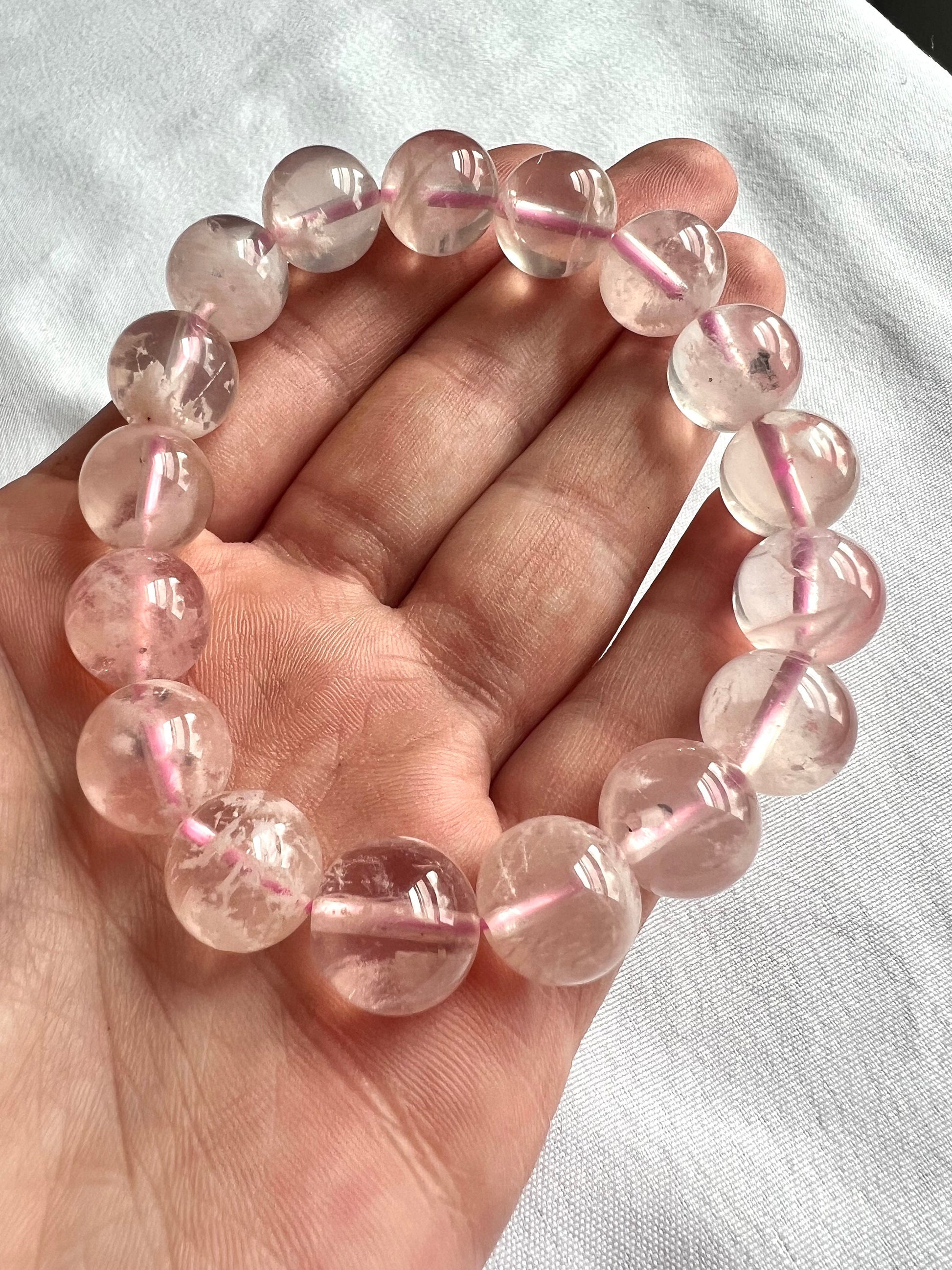 White Snow Garden Rose Quartz Bracelets AAA Quality 11mm, 12mm & 13mm beads