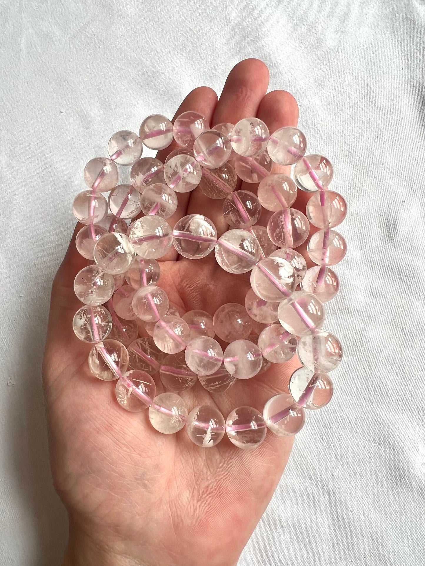 White Snow Garden Rose Quartz Bracelets AAA Quality 11mm, 12mm & 13mm beads
