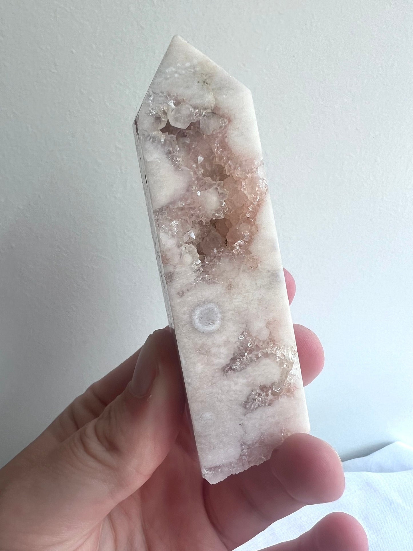 Druzy Pink Amethyst with Flower Agate Tower small