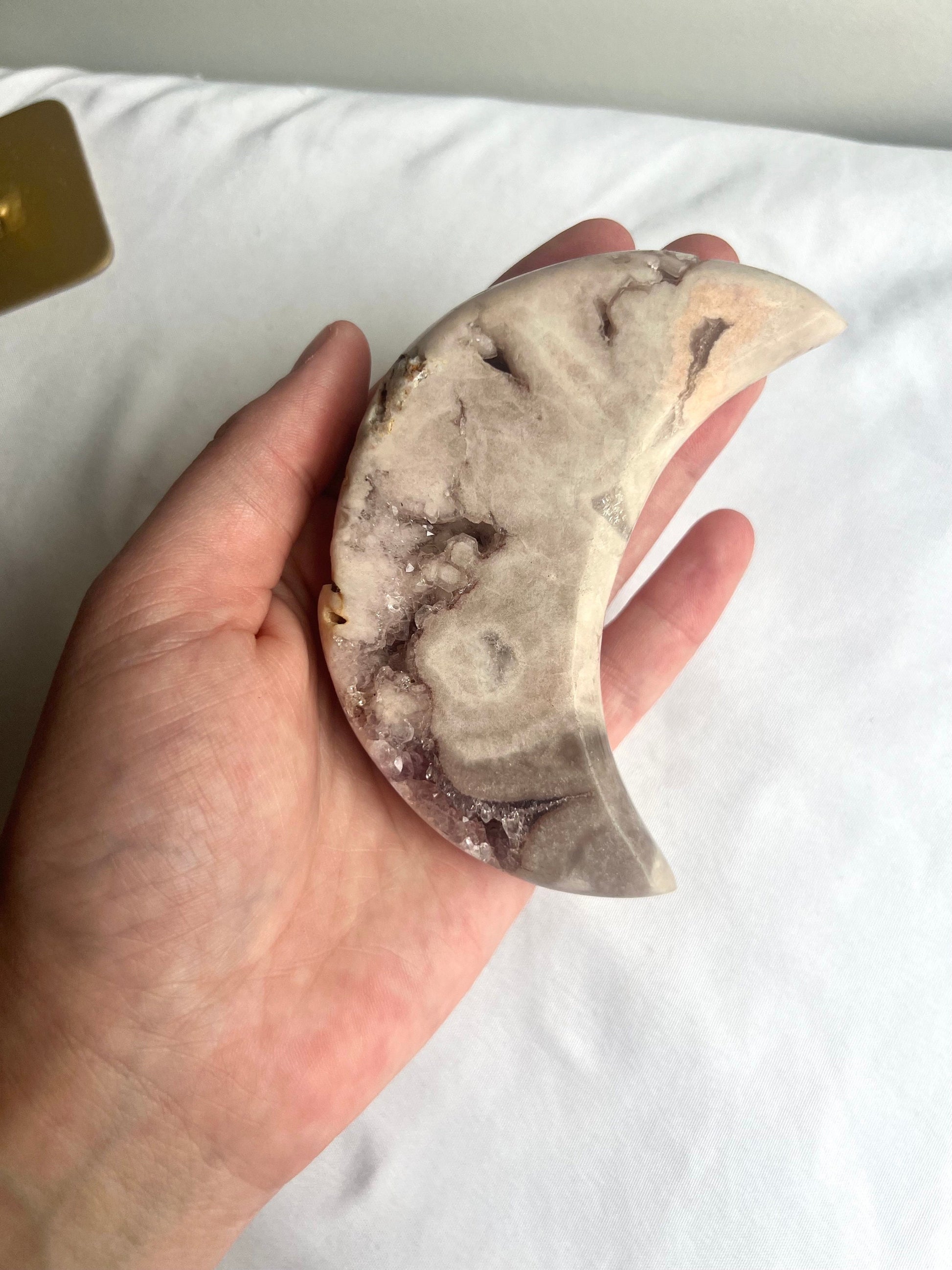 Druzy Pink Amethyst Moon Carving Pink Amethyst Crescent