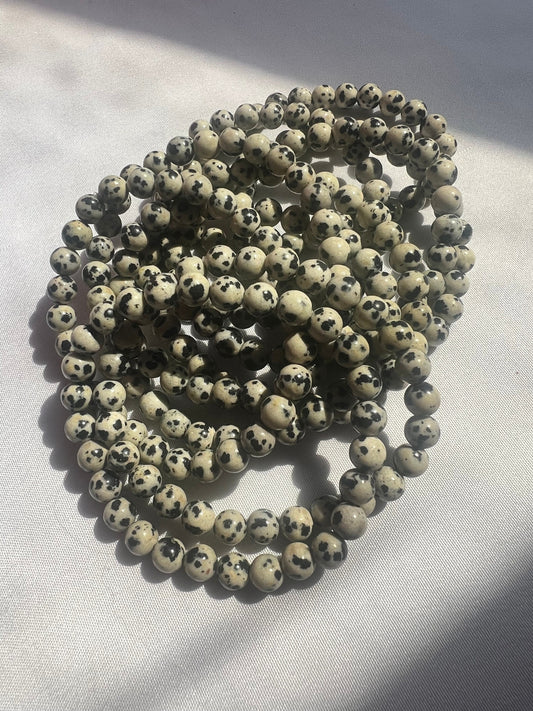 Dalmatian Jasper Bracelet for Joy & Positivity 6mm Genuine Gemstone Beaded Bracelet Natural Crystal Jewelry Gift for Spouse Gift idea