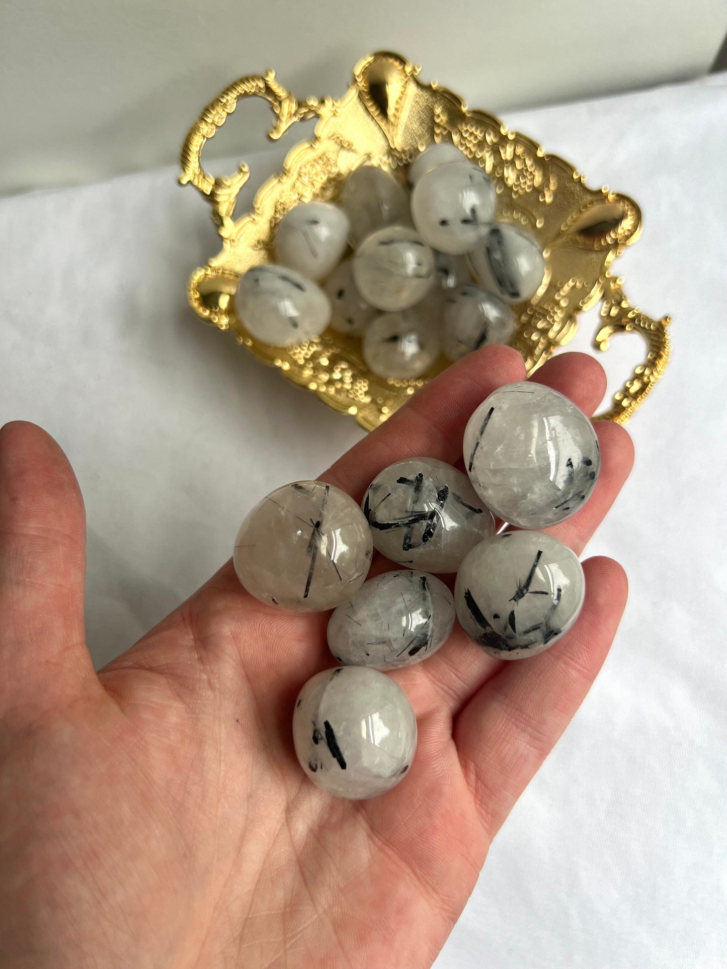 Tourmaline in Quartz Tumbles Tourmalated Quartz Tumbled Stones Medium Sized