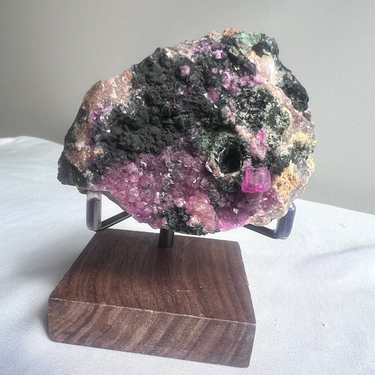 Cobalto Calcite Specimen with Display Stand Raw Cobaltoan Calcite Cluster