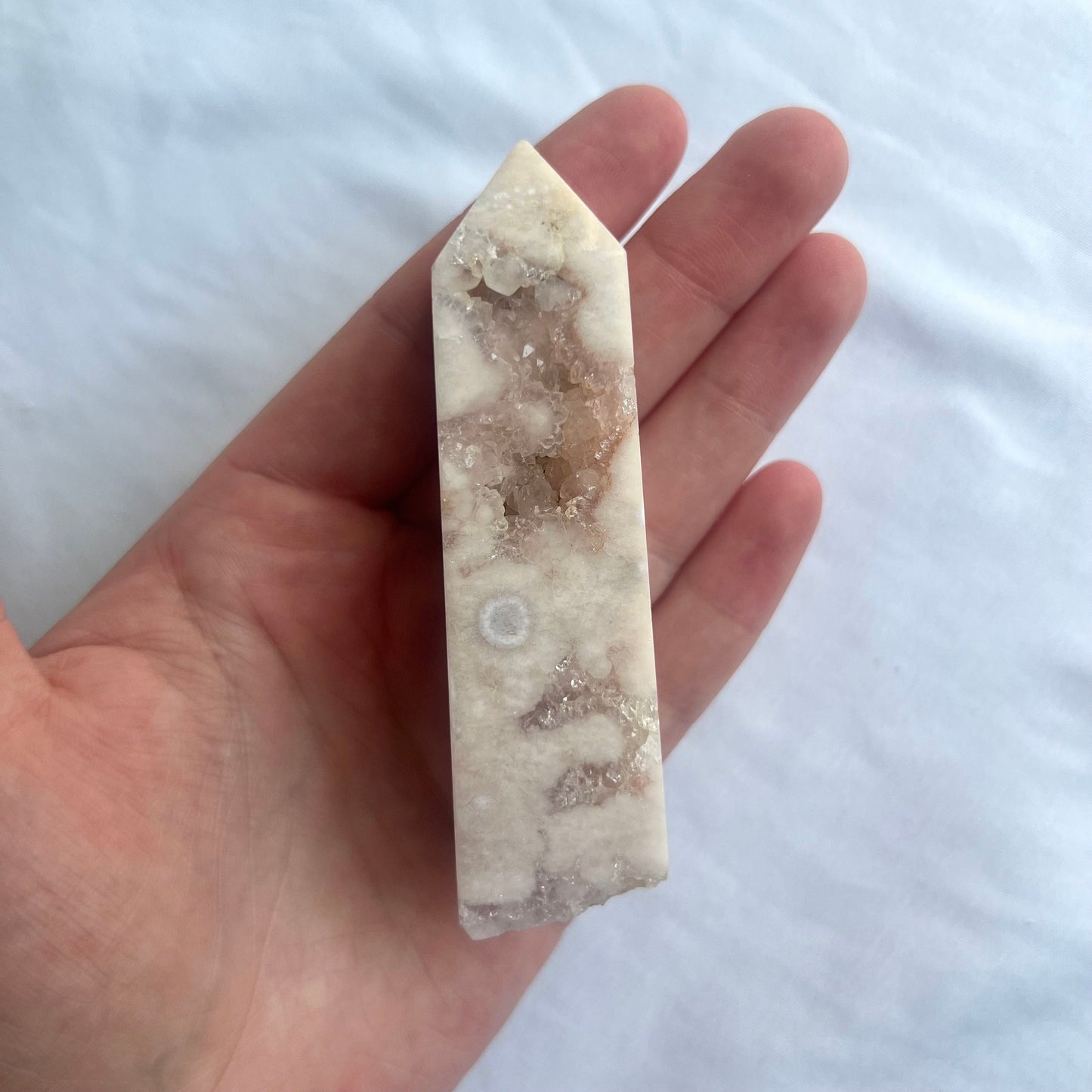 Druzy Pink Amethyst with Flower Agate Tower small