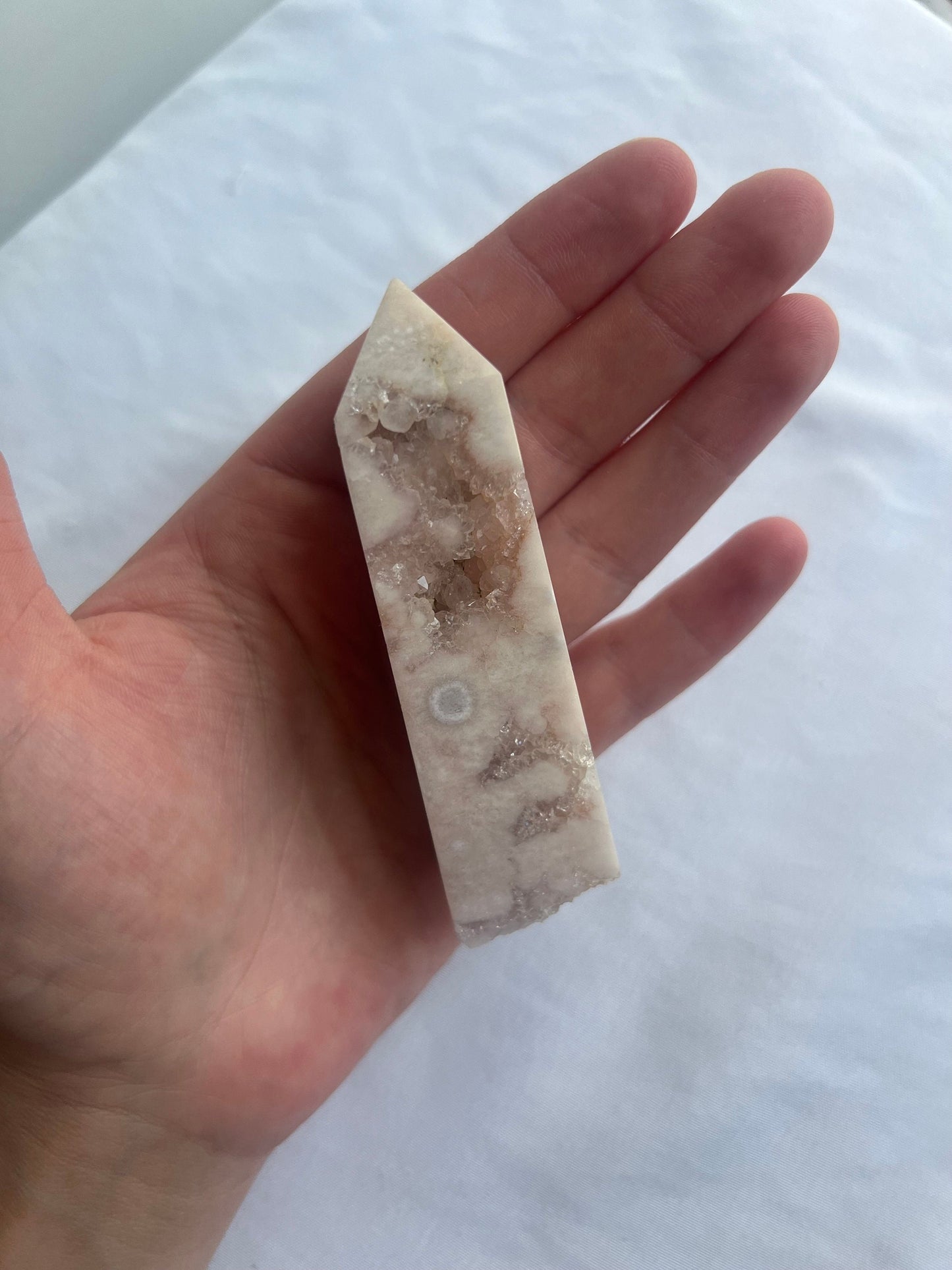 Druzy Pink Amethyst with Flower Agate Tower small