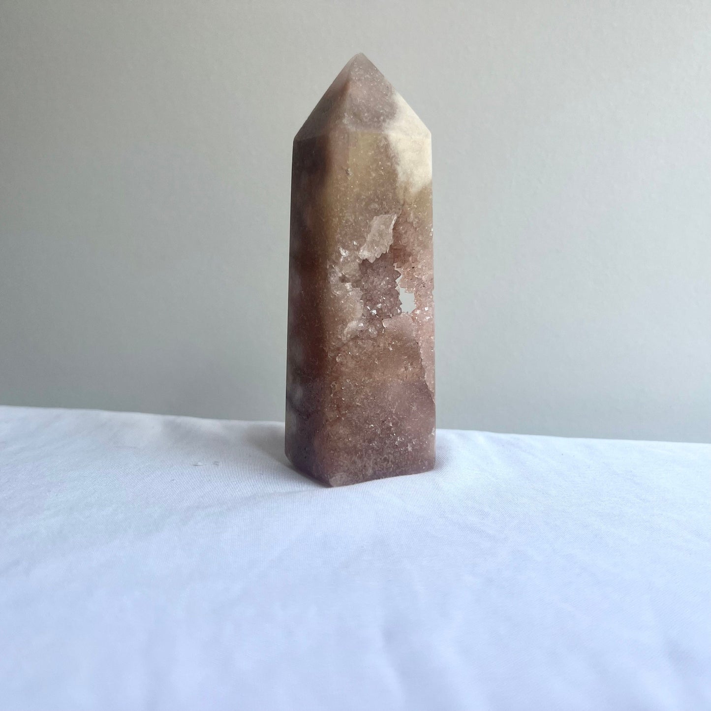 Pink Amethyst with Flower Agate Tower with Portal Druzy Pink Flower Amethyst Obelisk