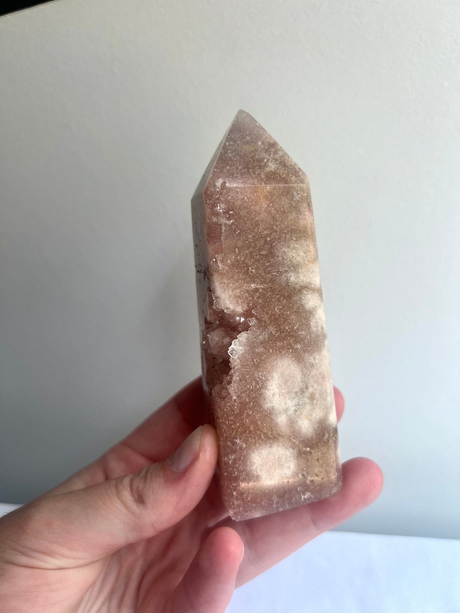 Pink Amethyst with Flower Agate Tower with Portal Druzy Pink Flower Amethyst Obelisk