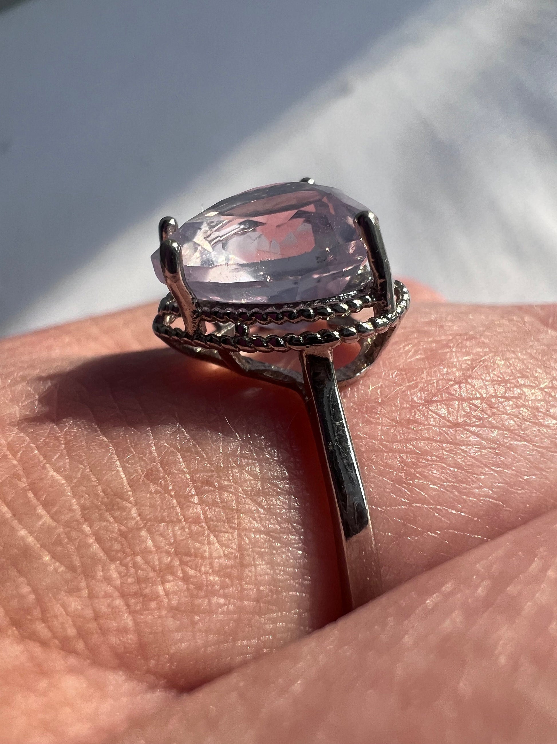 Lavender Moon Quartz Ring with 925 Sterling Silver Adjustable Band Heart Shaped Lavender Moon Quartz