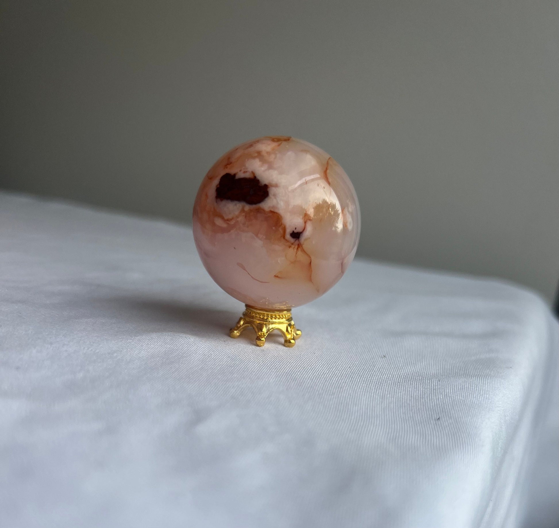 Rare Carnelian x Flower Agate Sphere Carving