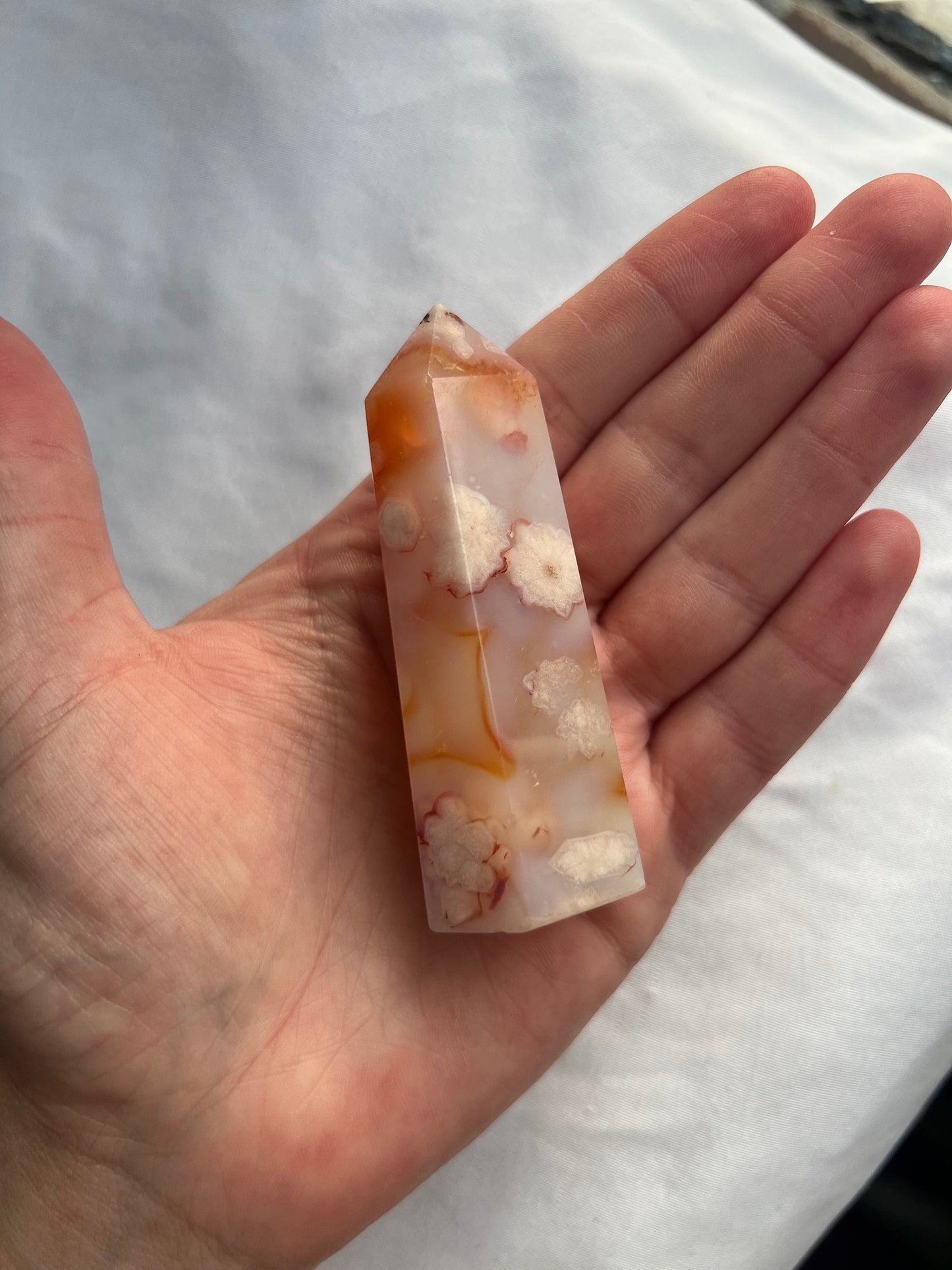 Gorgeous Carnelian Flower Agate Tower Carving Carnelian x Flower Agate Rare