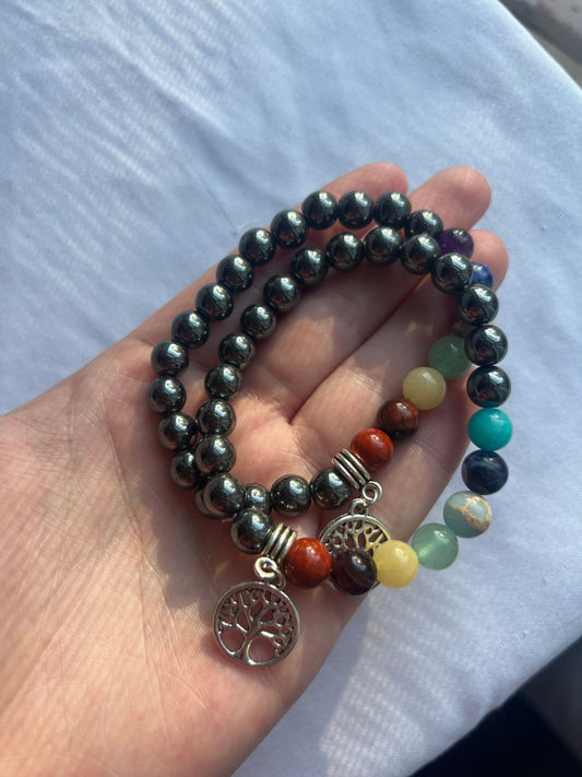 Chakra Bracelets with Tree Of Life Charm Hematite Bracelet