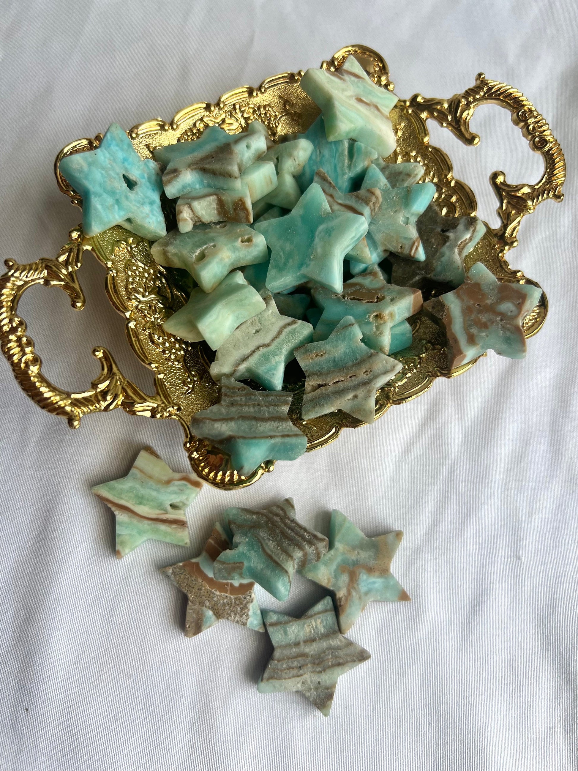 Blue Aragonite Hand Carved Stars 1.5” | Blue Aragonite Star Carvings