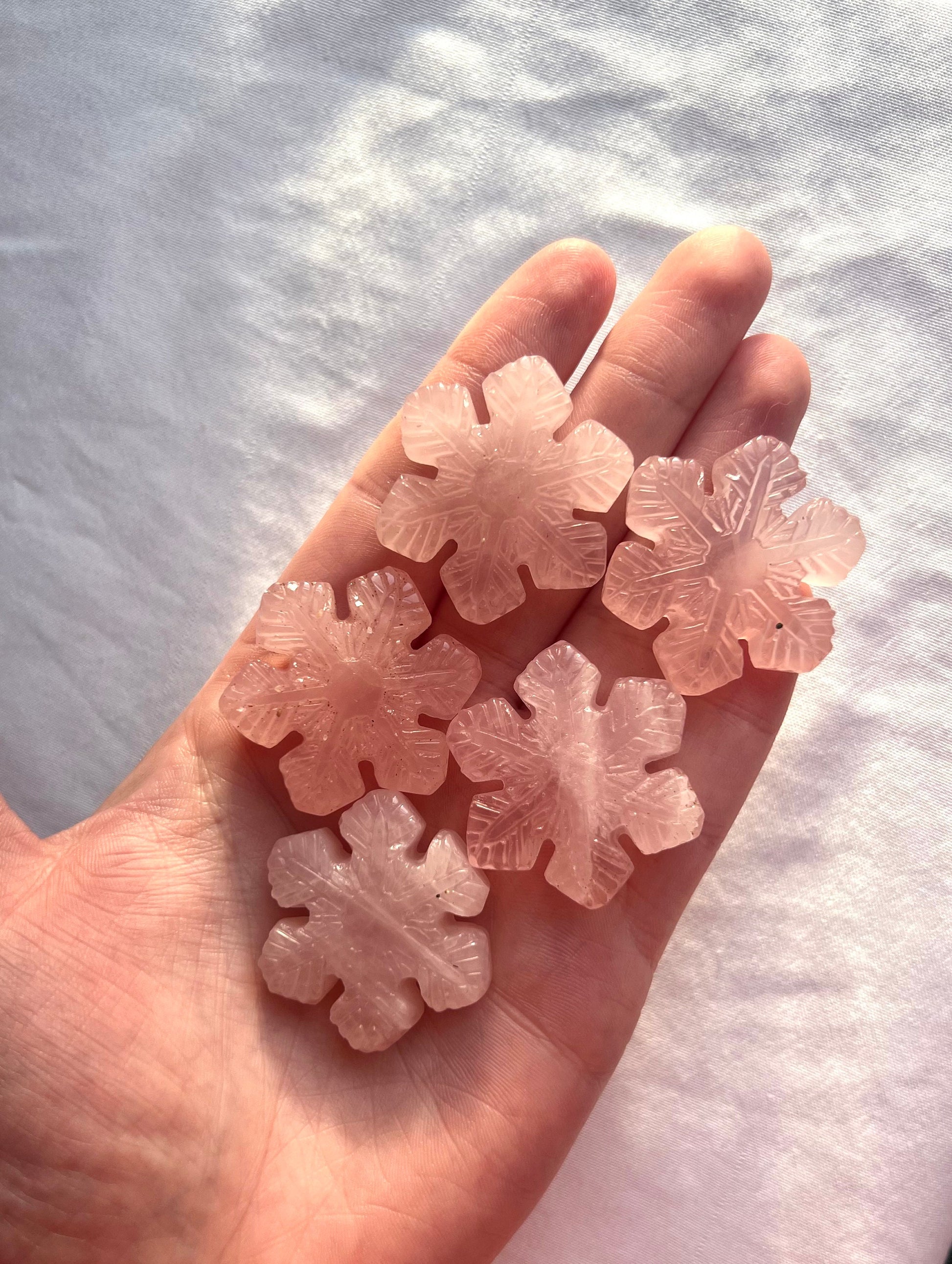 Rose Quartz Hand Carved Snowflakes