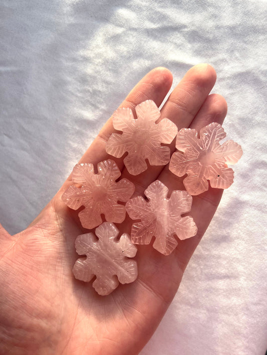 Rose Quartz Hand Carved Snowflakes