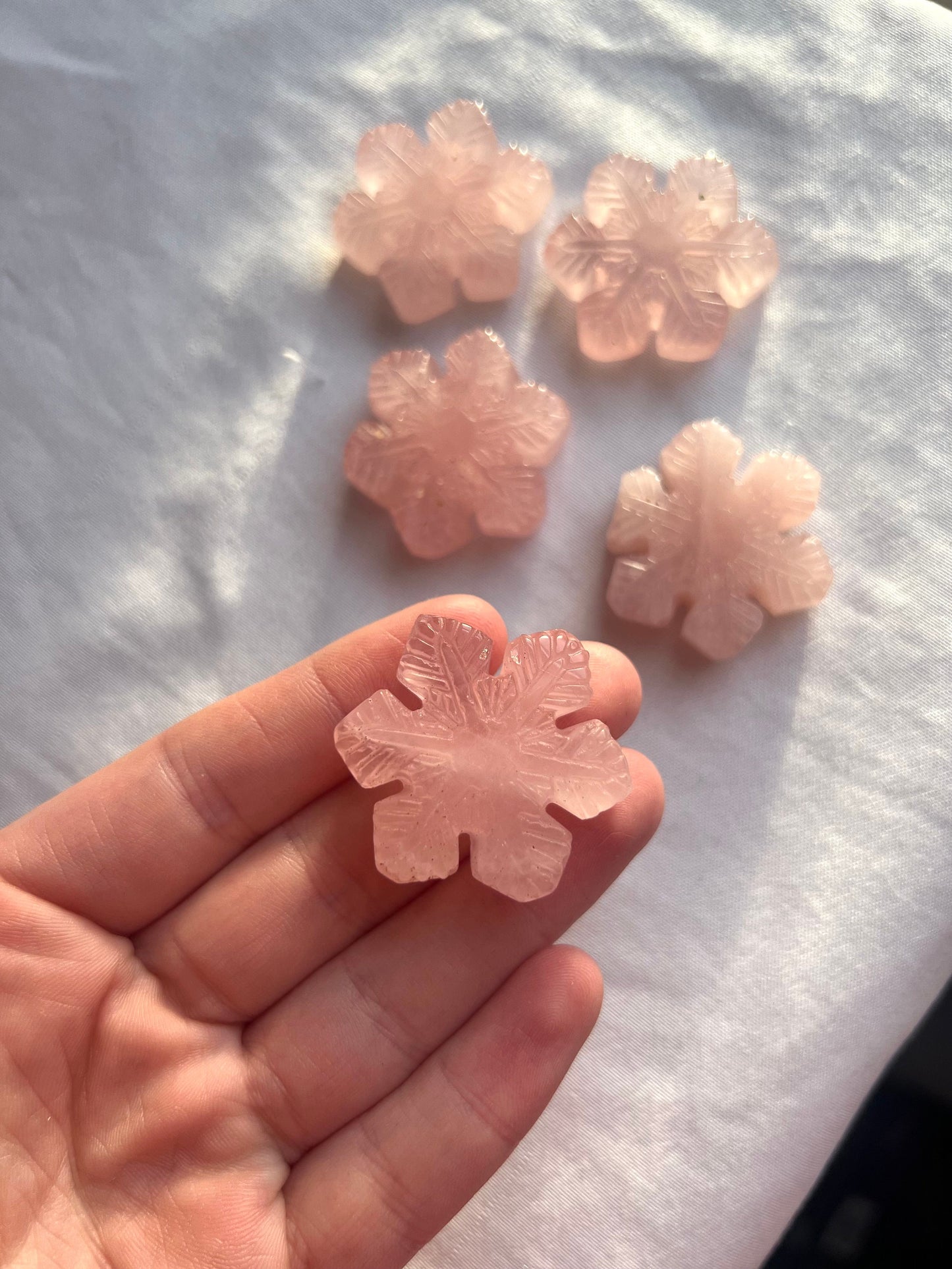 Rose Quartz Hand Carved Snowflakes