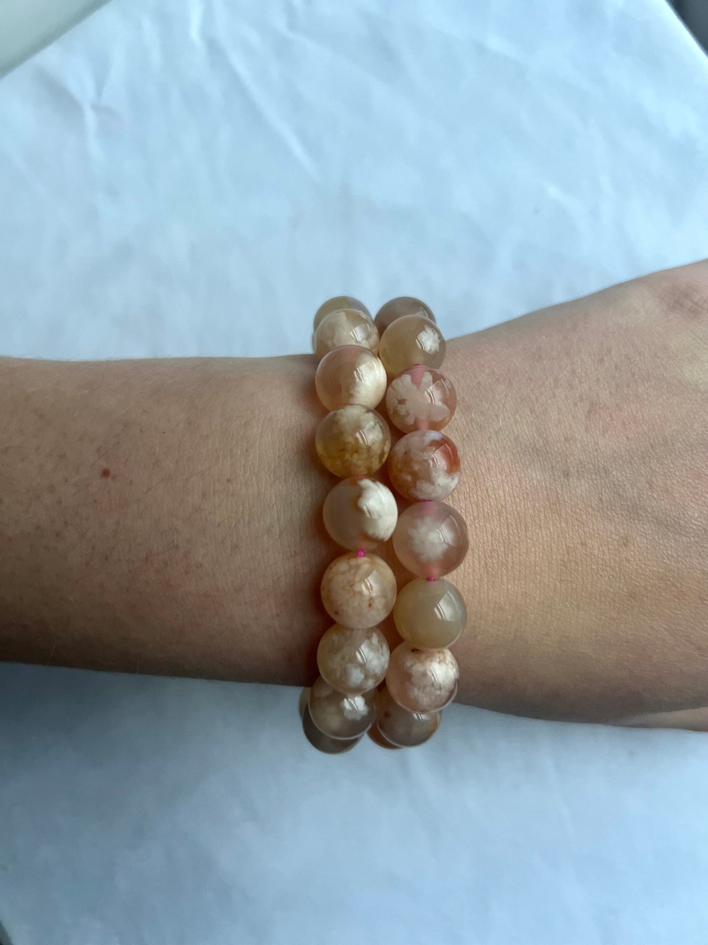 Flower Agate Handmade Bracelet | 11mm Flower Agate Beaded Bracelet
