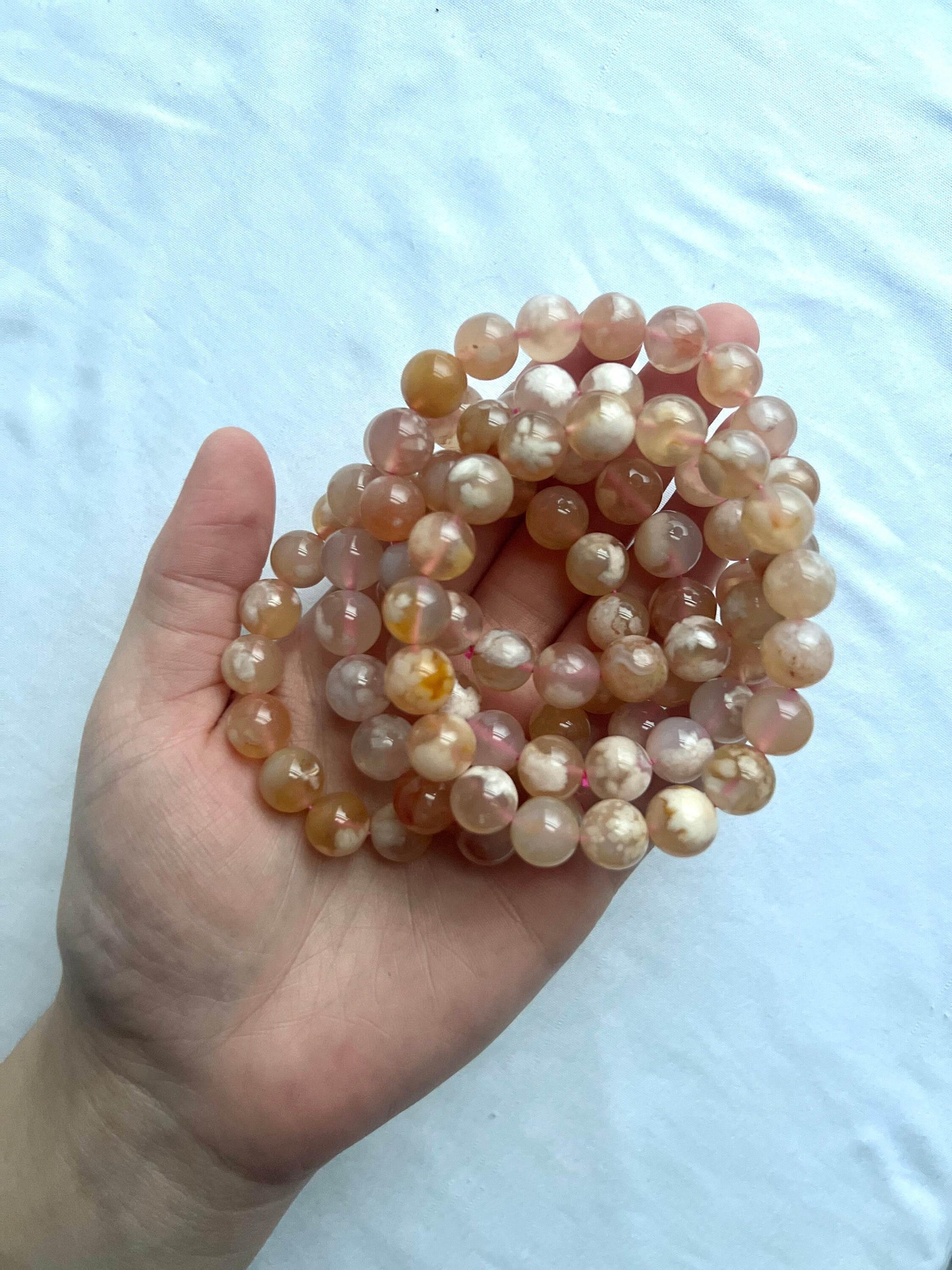 Flower Agate Handmade Bracelet | 11mm Flower Agate Beaded Bracelet