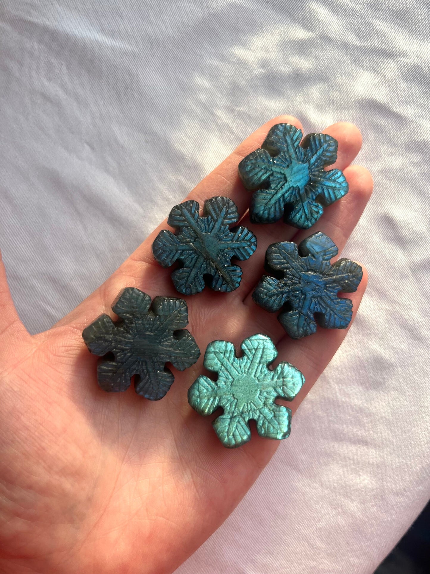 Blue Labradorite Hand Carved Snowflakes