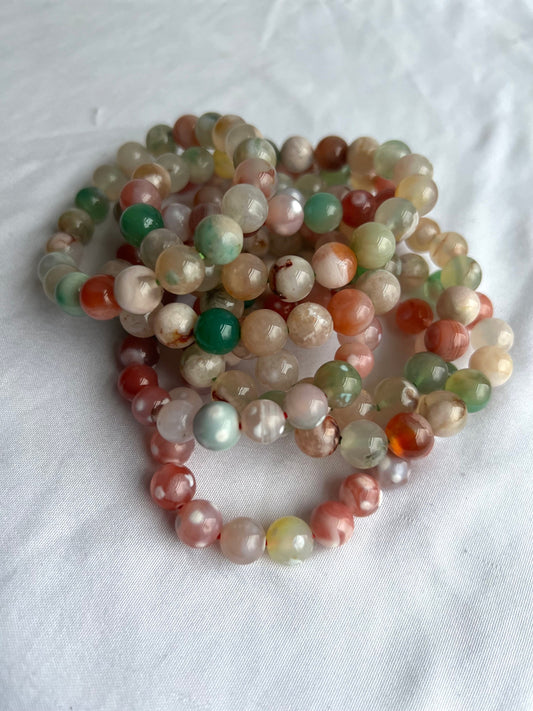 Sakura Flower Agate Gemstone Bracelets | Cherry Blossom Agate