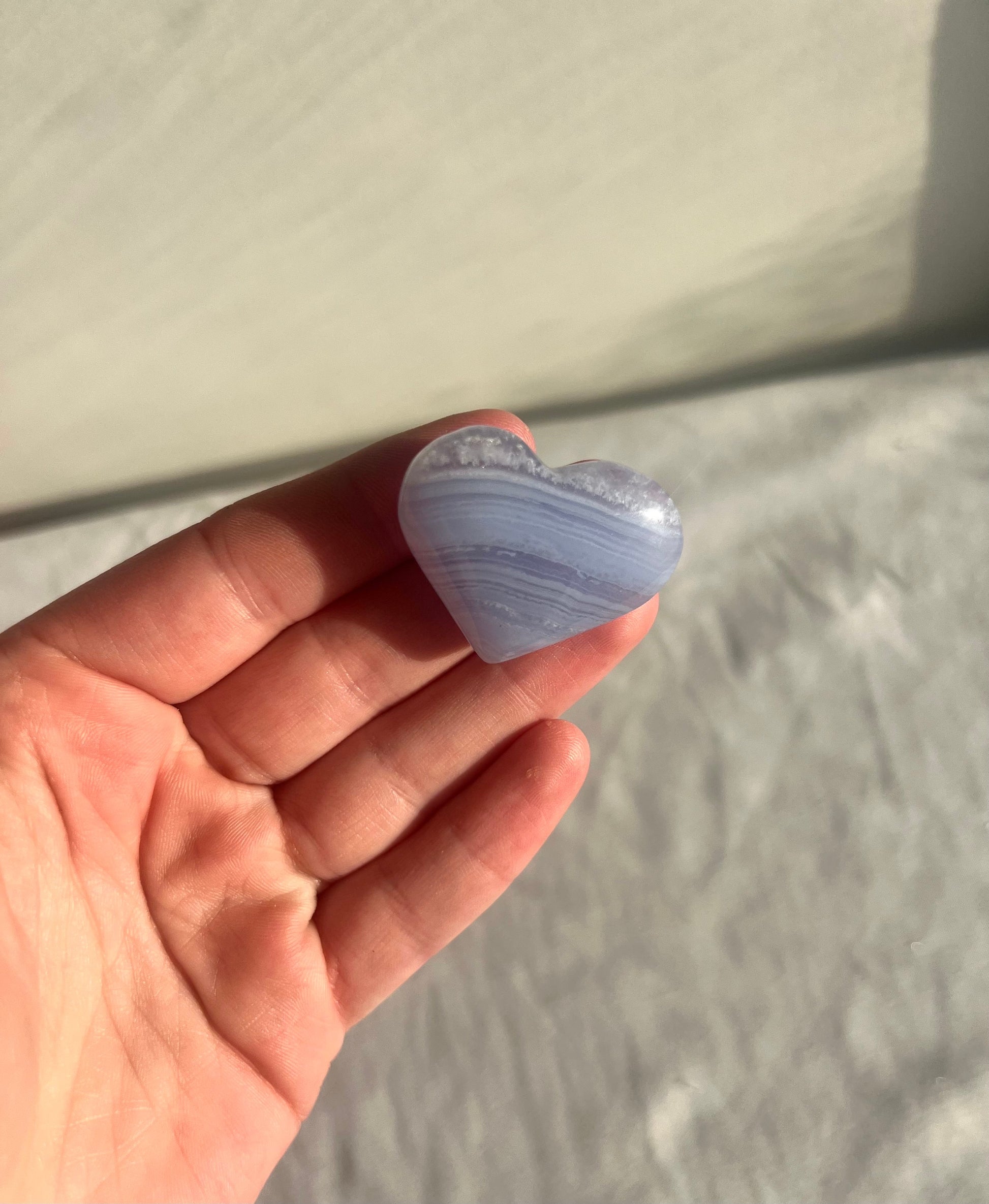 Banded Blue Lace Agate Heart Carving | Small Blue Lace Agate Puffy Heart
