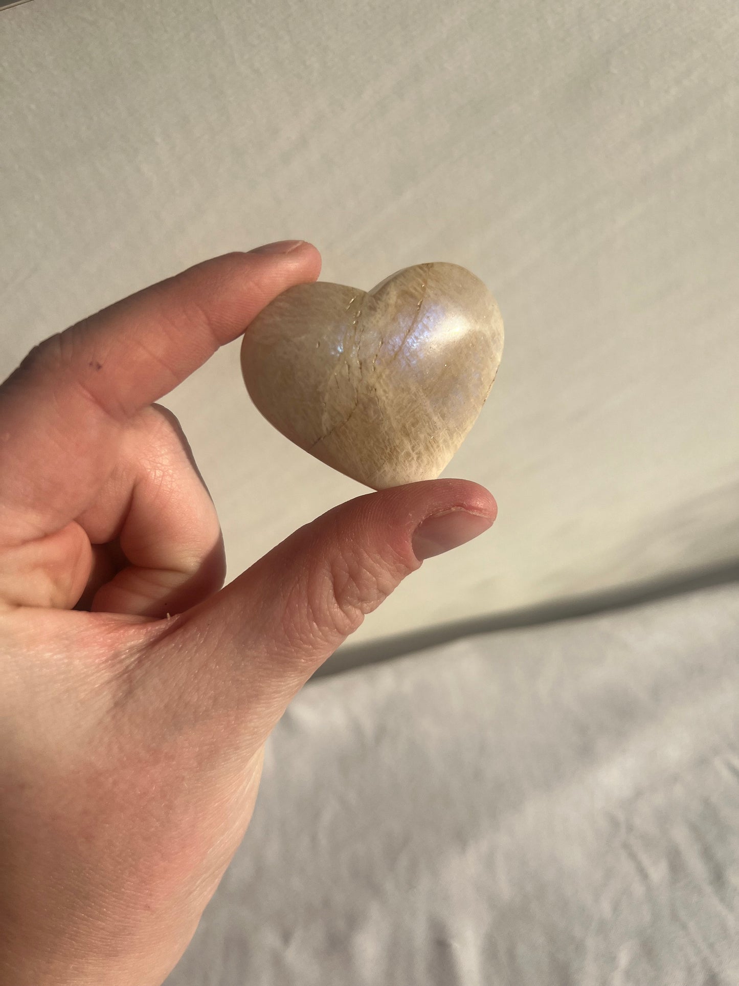 Moonstone Heart Carving with Blue Flash
