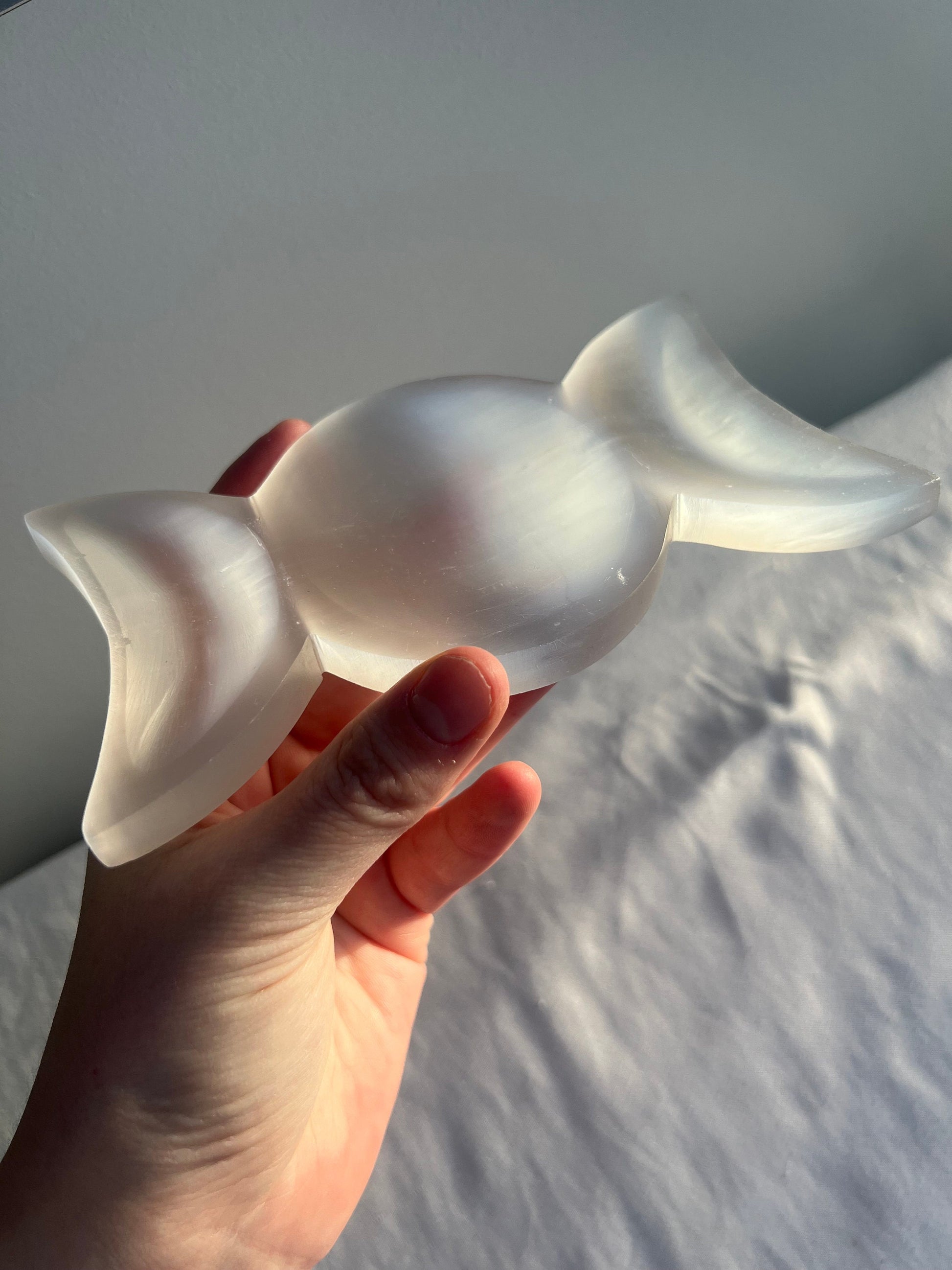 Moon Cycle Selenite Dish | Crescent Moon Satin Spar Bowl