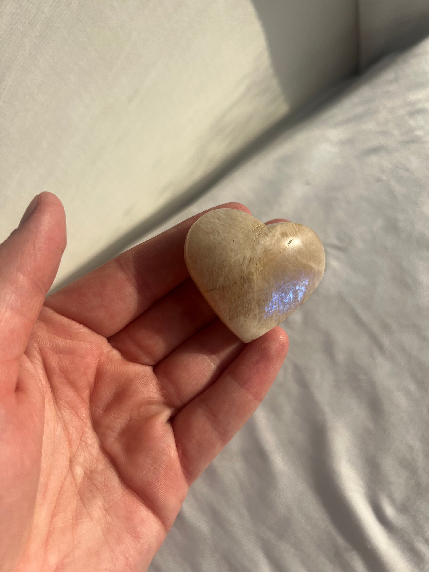 Moonstone Heart Carving with Blue Flash