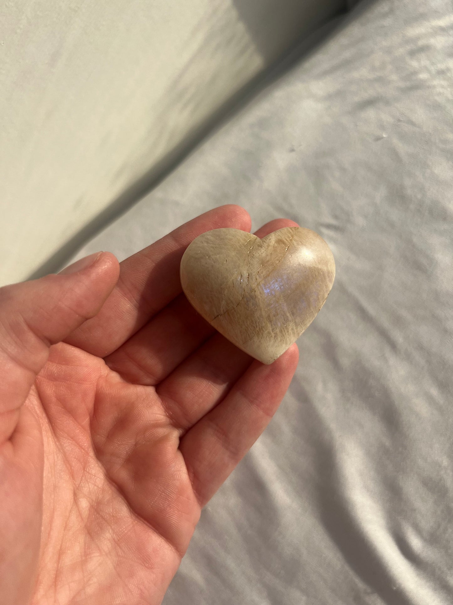 Moonstone Heart Carving with Blue Flash