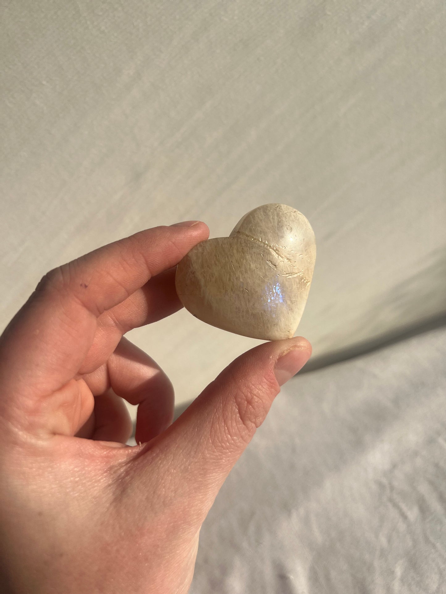 Moonstone Heart Carving with Blue Flash