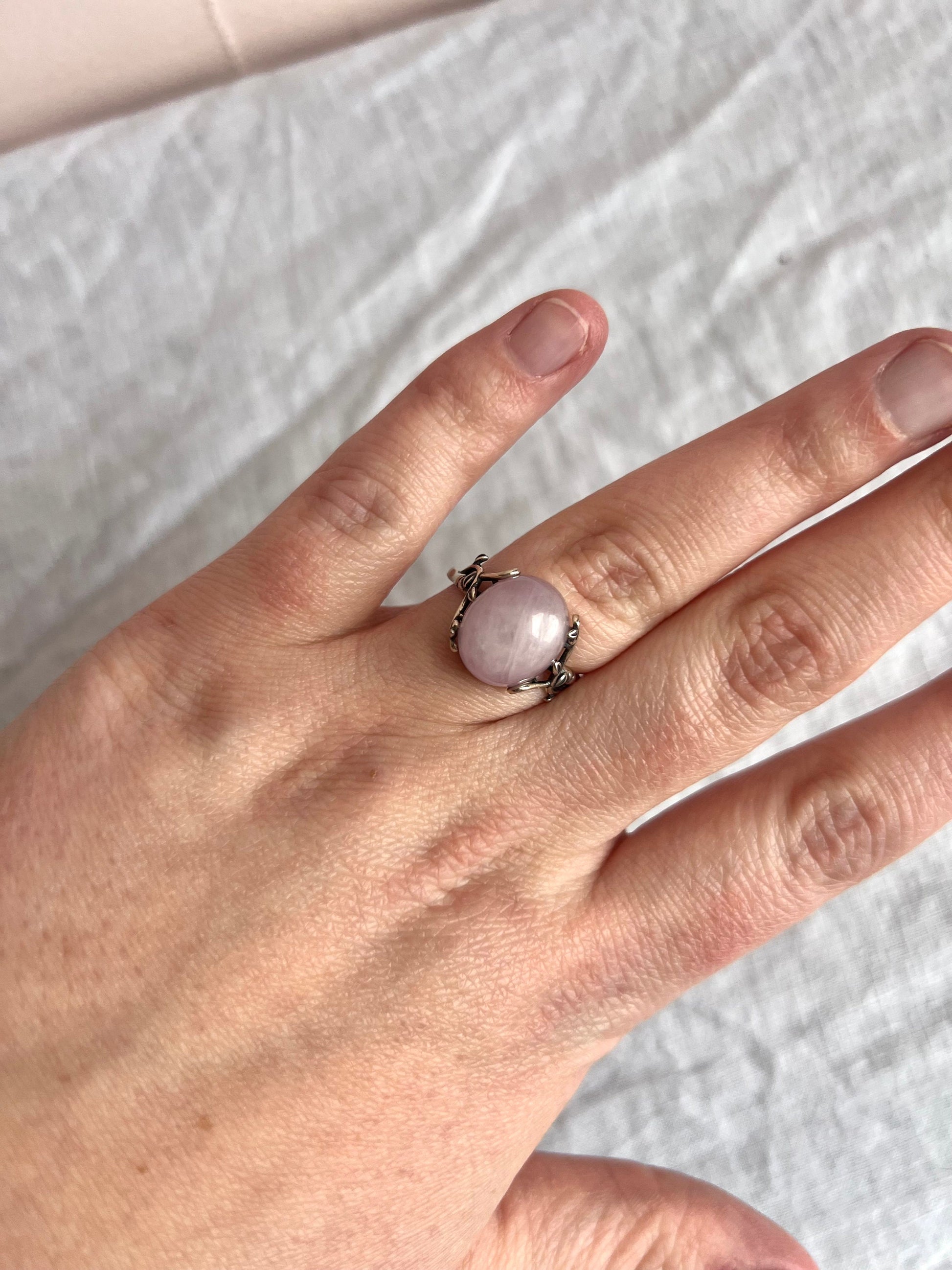 Kunzite Ring | 925 Sterling Silver Adjustable Band Gemstone Ring