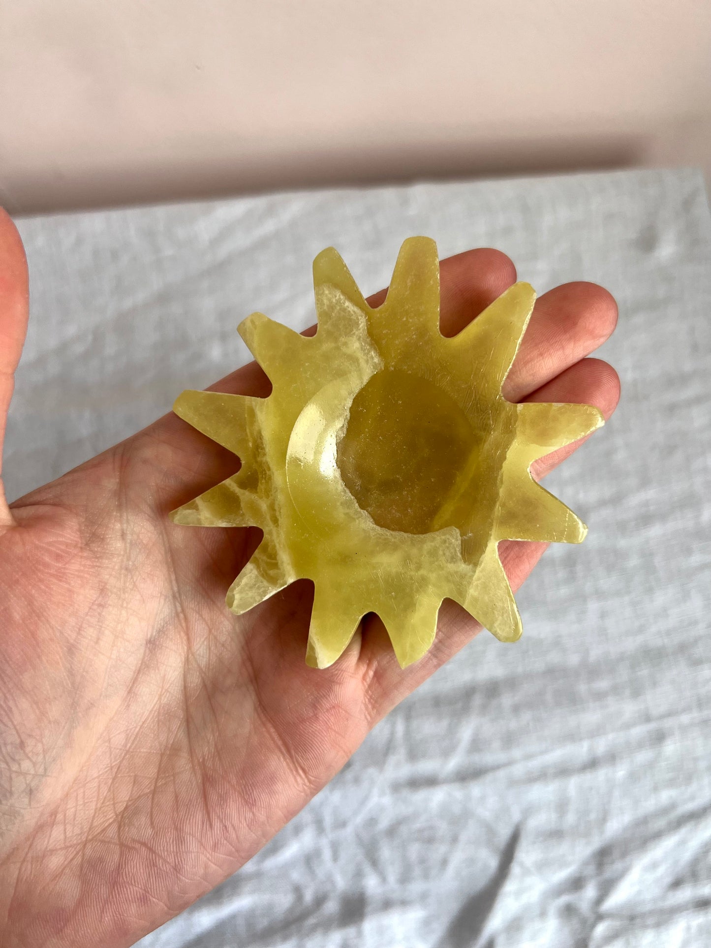 Gorgeous Hand Carved Yellow Calcite Sun from Pakistan | Hand Crafted Lemon Calcite Sun