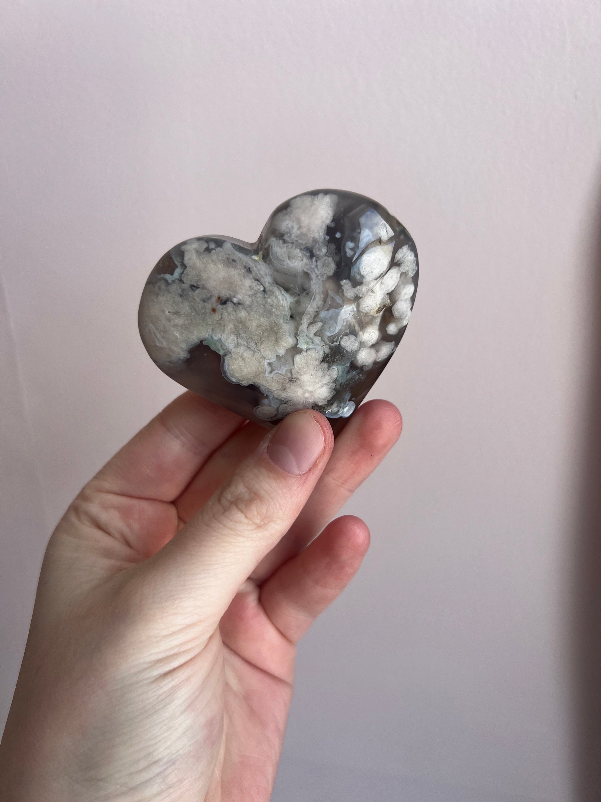 Flower Agate Heart Carving Flower Agate Palm Stone Heart