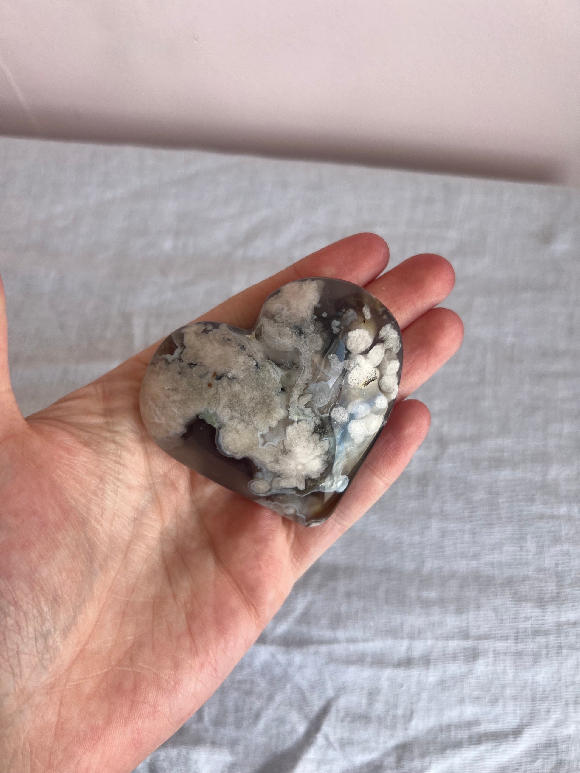 Flower Agate Heart Carving Flower Agate Palm Stone Heart