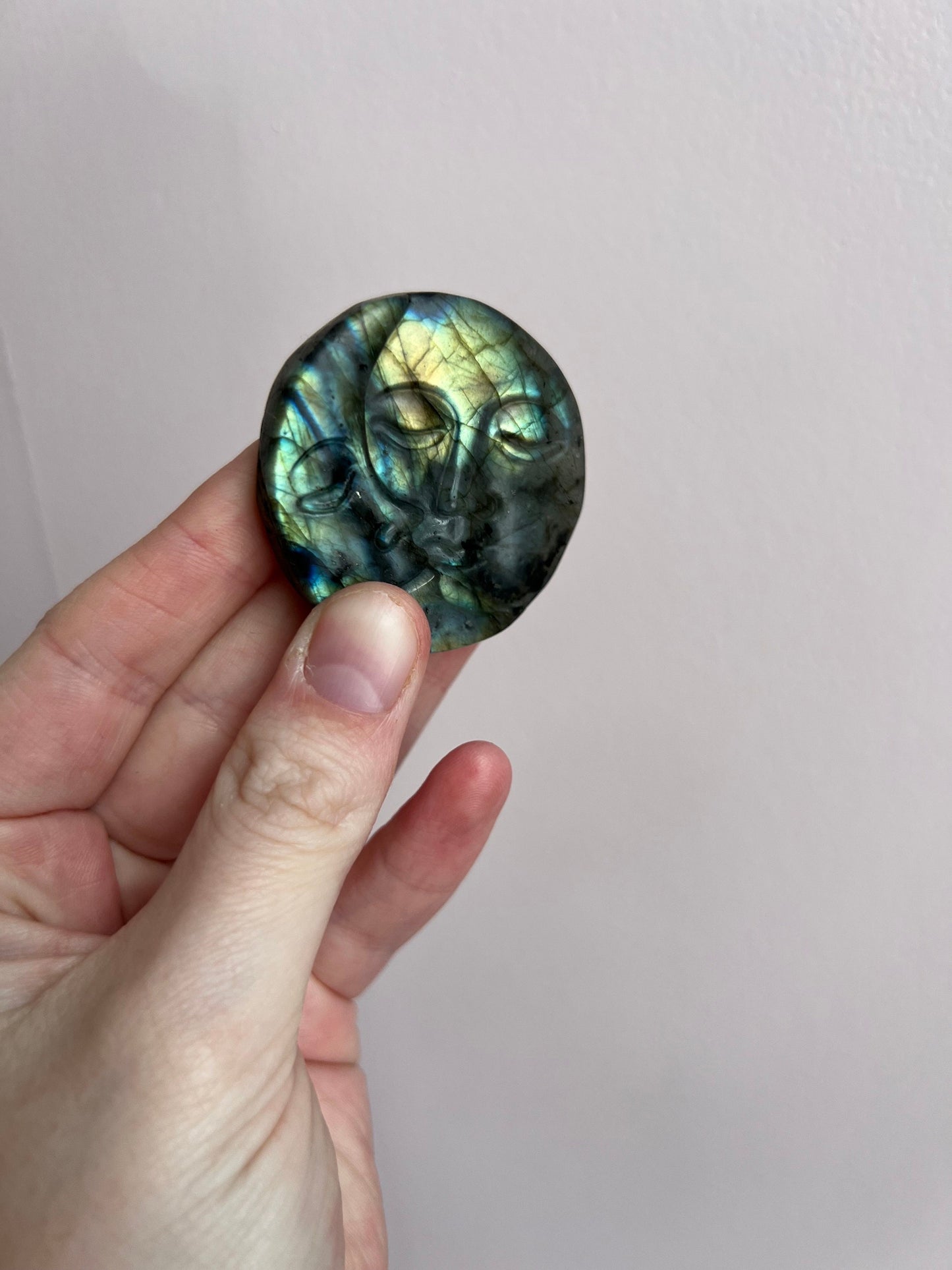 Labradorite Sun Moon Coin | Hand Carved Sun and Moon Labradorite
